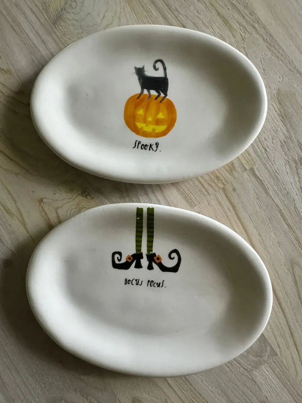 Set of 2 Rae Dunn Artisian Collection Hocus Pocus / Spooky Oval Plate Halloween